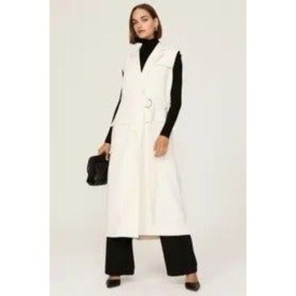 Rent the runway sz small Marina Moscone long wrap vest white color pockets midi - Picture 1 of 7